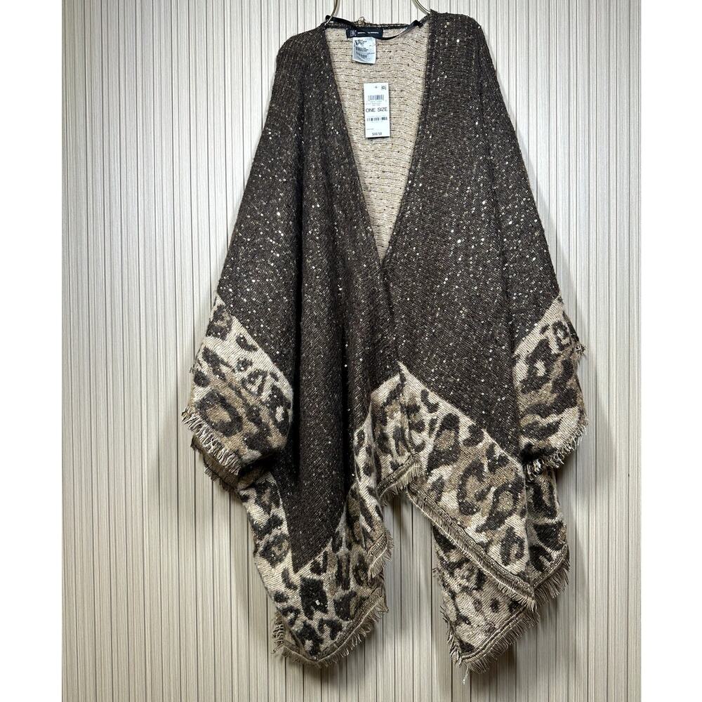 INC Women's Top Wrap with Sequined Animal-Print Border One Size